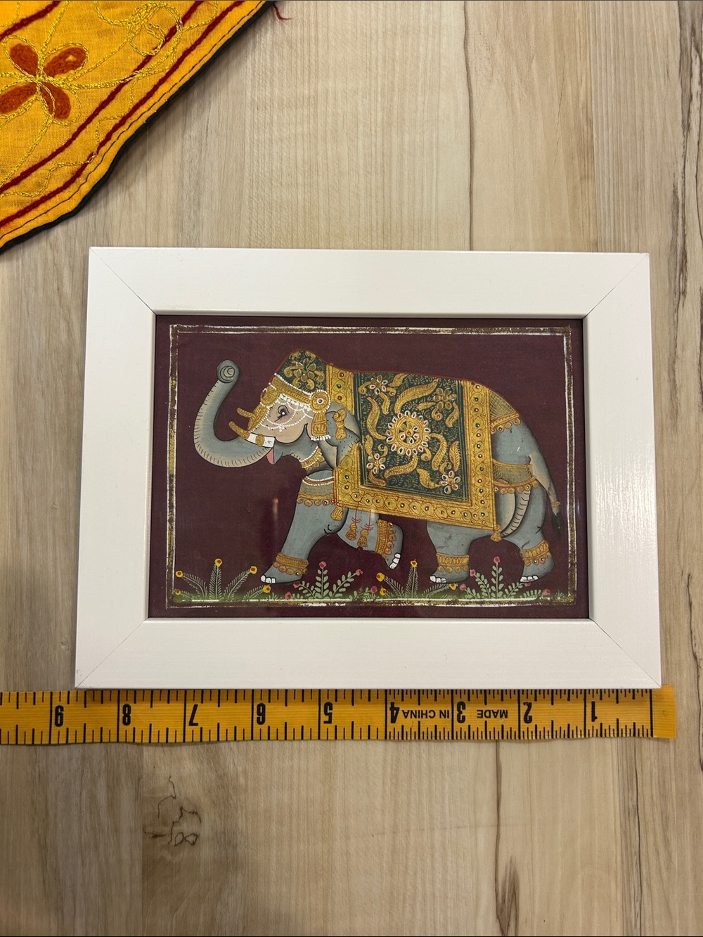 Handcrafted Yellow & Black Round Wall Hanging Tapestry & silk elephant print set image 6